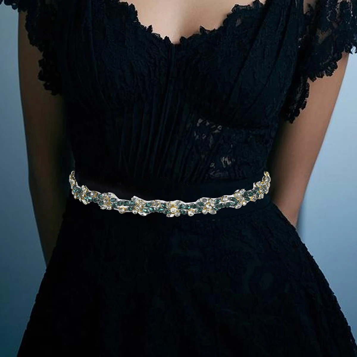 Fashion Green Rhinestone Heavy Duty Hand Sewn Belt For Women Elegant Bride Wedding Dress Waist Chain Daily Jewelry Girdle 250610