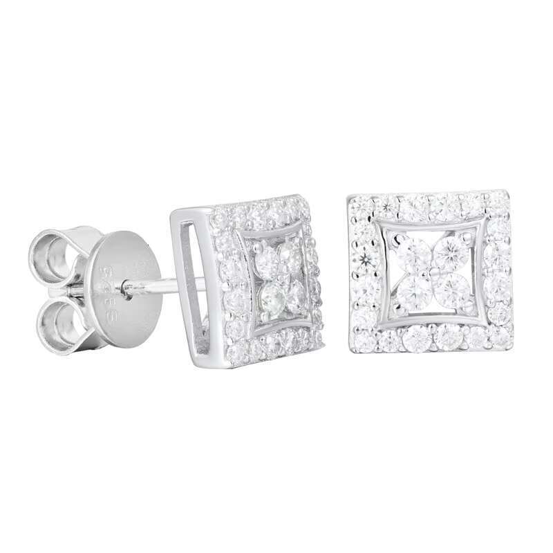 S925 Silver Moissanite Square Earrings Simple Classic Fashion Hip Hop Earrings Stock Available Wholesale