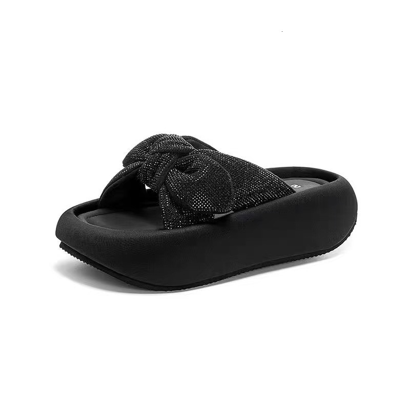 Ddmyoutdoor Summer New Thick Soled Bowknot One Strap Fashion Trend Beach Shoes Ultra Light Soft Sandals For Women Outdoor Shoes