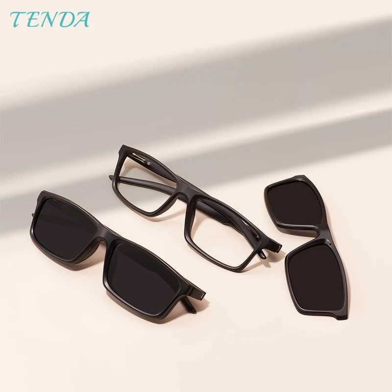 TR90 Men Women Rectangle Full Rim Spectacle With Spring Hinge Magnetic Clip-On Polarized Sunglasses For Prescription Lenses Z250614