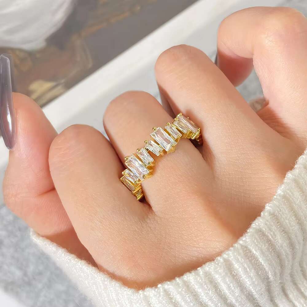 FOXI Fast Shipping in Stock 925 Sterling Silver Baguette Cut VVS D Moissanite Diamond Past Tester Wedding Engagement Rings