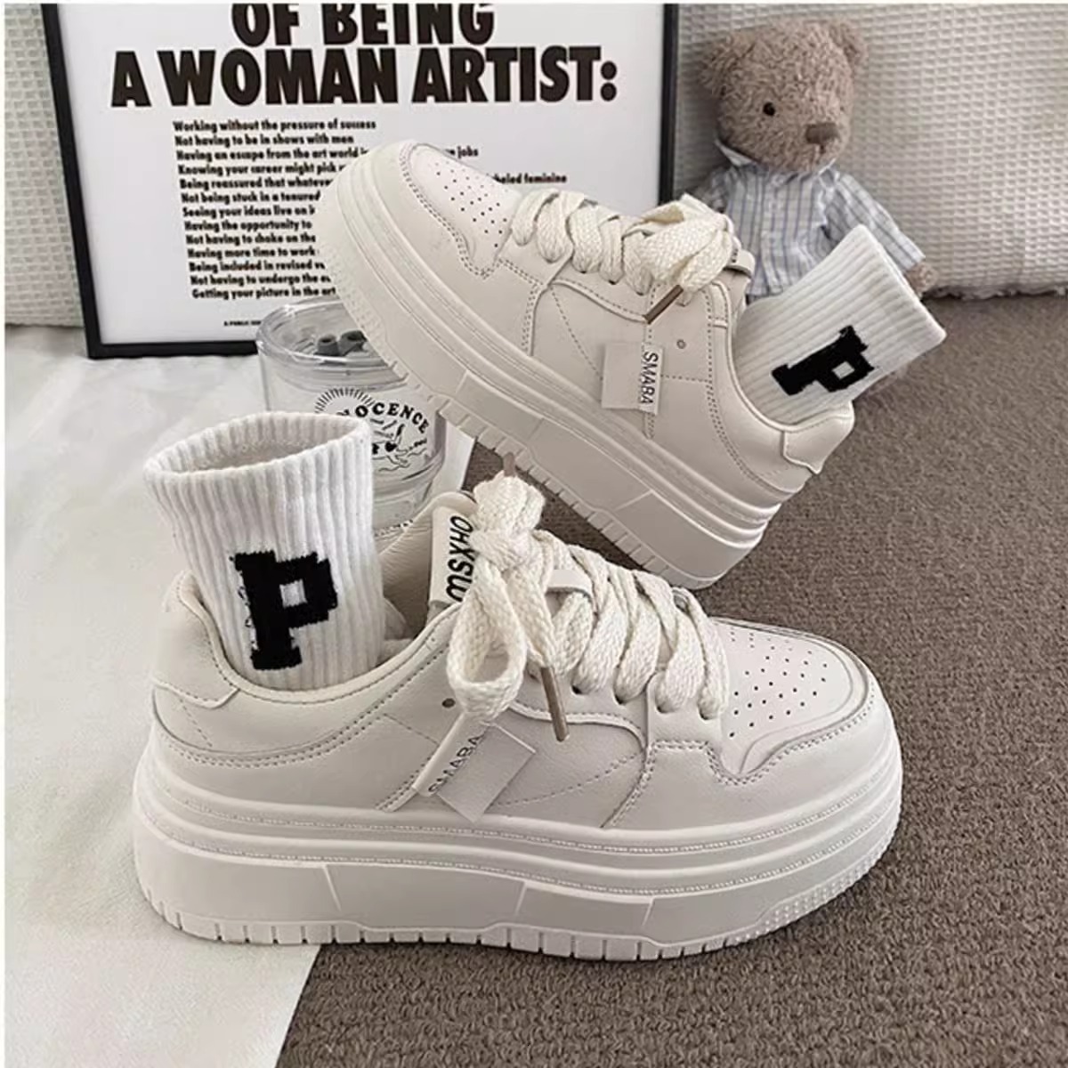 Ddmysports Korean Style Casual Sneakers Women Spring Autumn Internet Celebrity Height Increasing Versatile Breathable Thick Sole Bread White Shoes Out