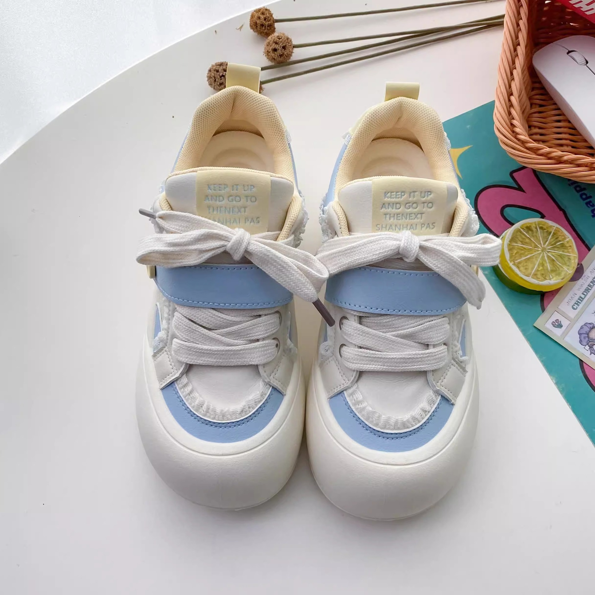 Ddmysports High Quality Korean Style Sneakers New Versatile Thick Soled White Bread Shoes Outdoor Shoes