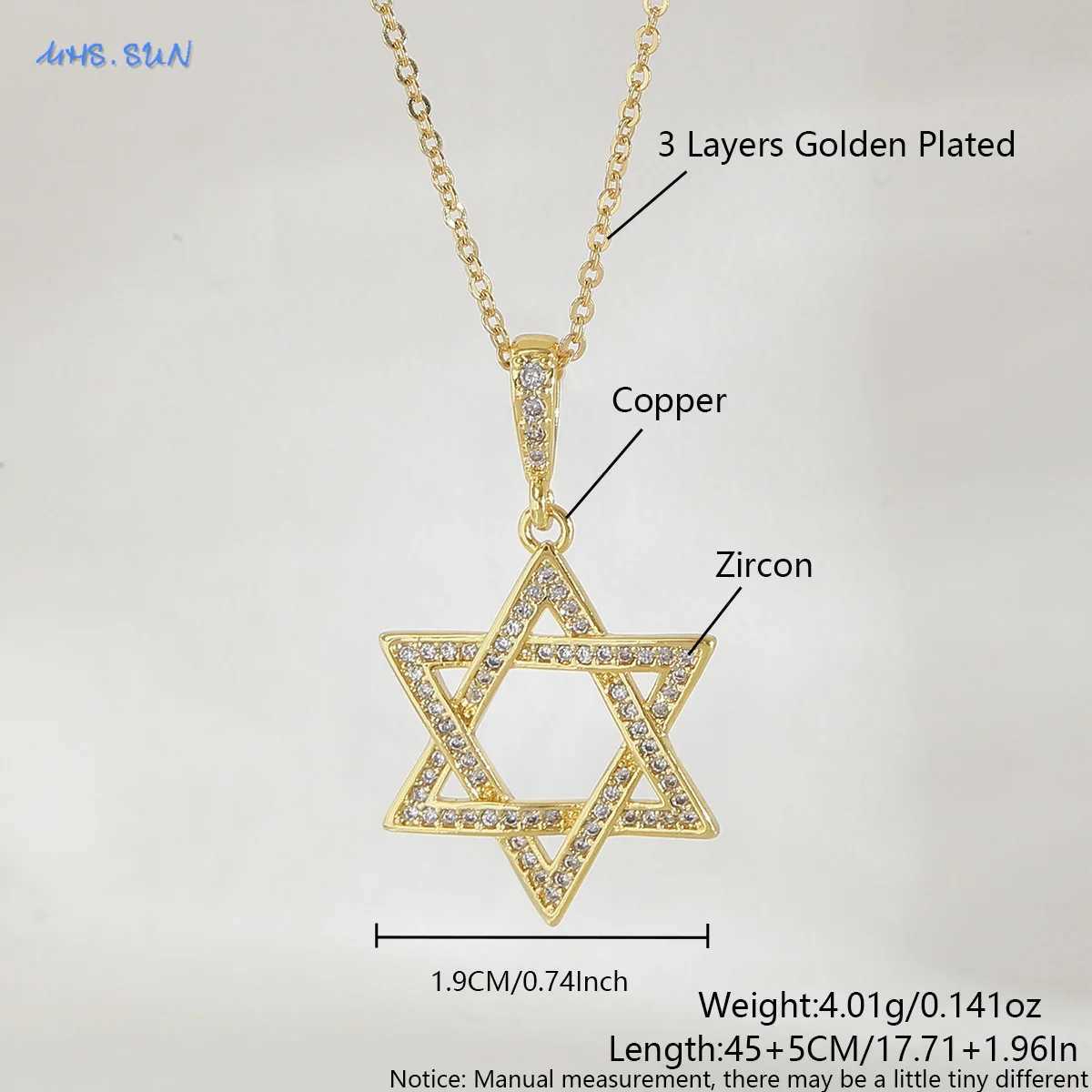 MHS.SUN Luxury Star of David Necklaces for Women Men Fashion Hollow Hexagonal Star Pendant Chain Necklace Judaica Je Jewelry Z250614