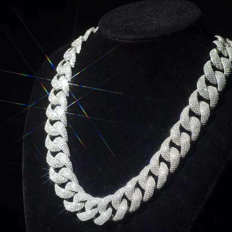 Pass Diamond Tester GRA Hip Hop Style S925 Silver Iced Out Bling 3 Rows 10mm 12mm 14mm VVS Moissanite Cuban Link Chain for Men