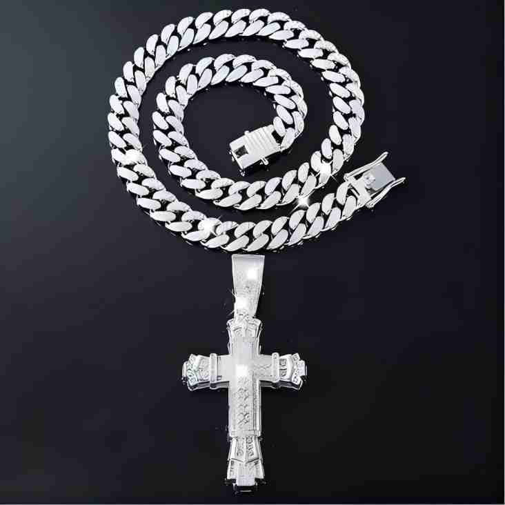 Iced Out Cuban Link Chain for Men, Miami Style Silver and Gold Plated Bling Necklace, Diamond Hip Hop Jewelry