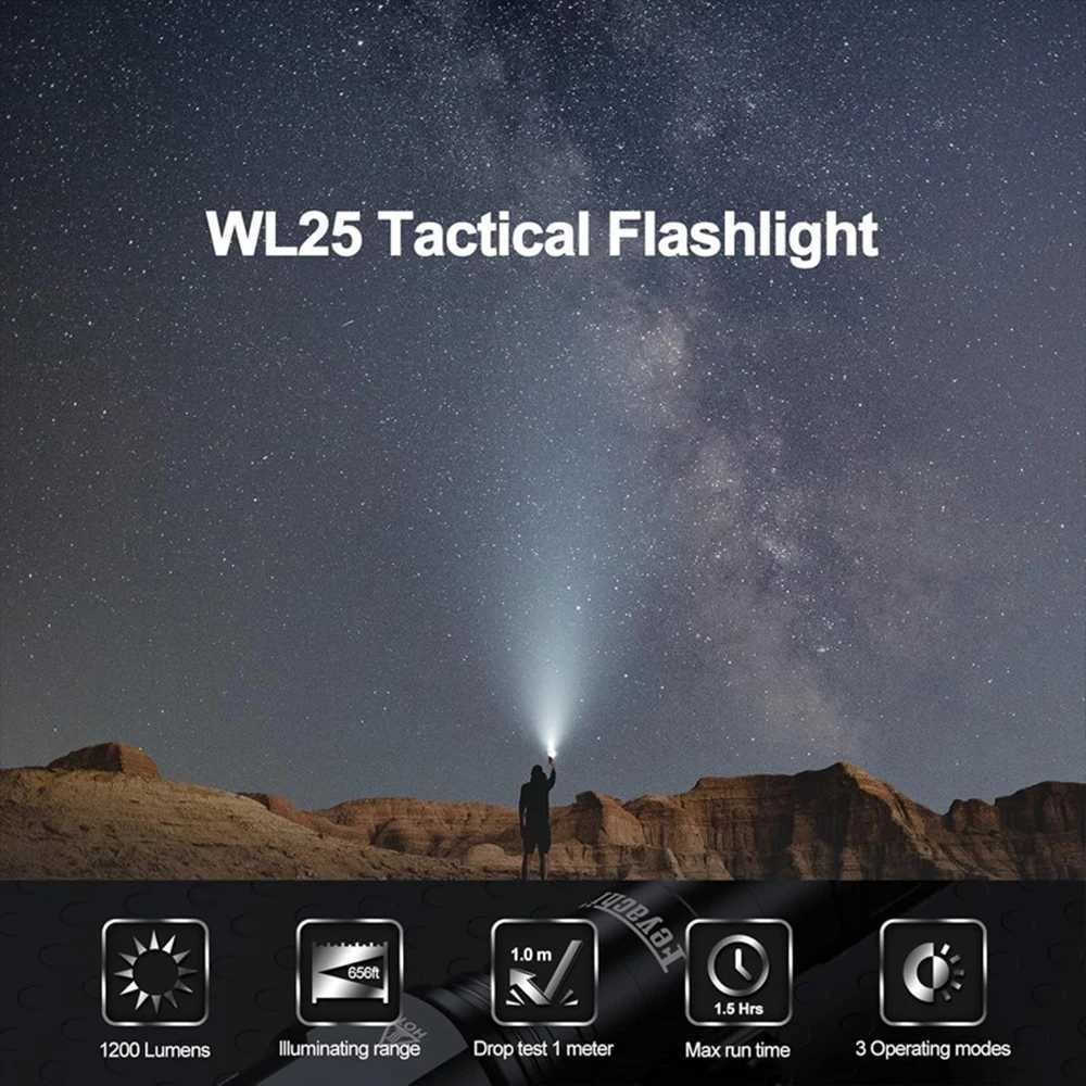 Feyachi 1200 Lumen Tactical Flashlight Matte Black LED Weapon Light with Pressure Switch 3 Modes - High/Low/Strobe Fixed Picat XJ250613