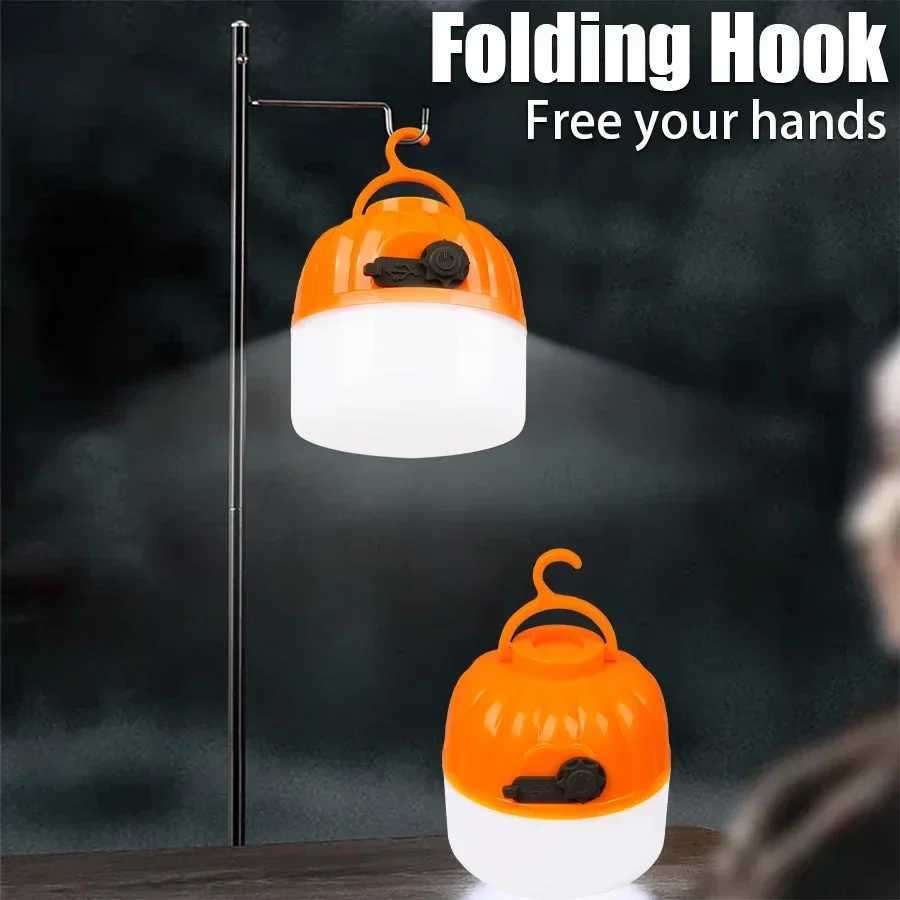 Mini LED Camping Lights 4 Modes USB Rechargeable Pumpkin Lantern Portable Tent Lamp with Hook Outdoor Emergency Floodlight Torch W250613