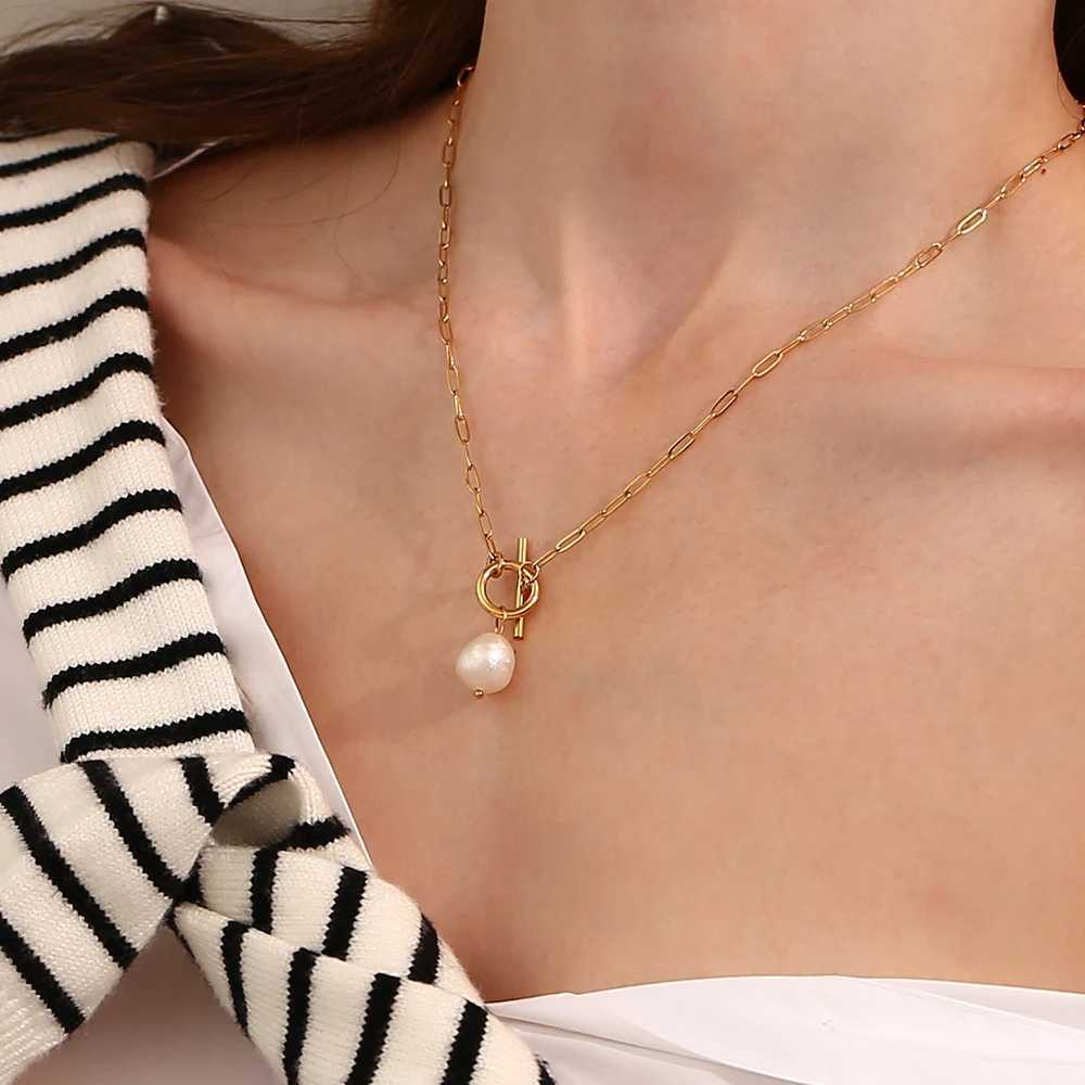 The. Muses Baroque Freshwater Pearl Pendant Stainless Steel Womens Necklace 18K Gold Plated Fashion Jewelry Gift Z250614