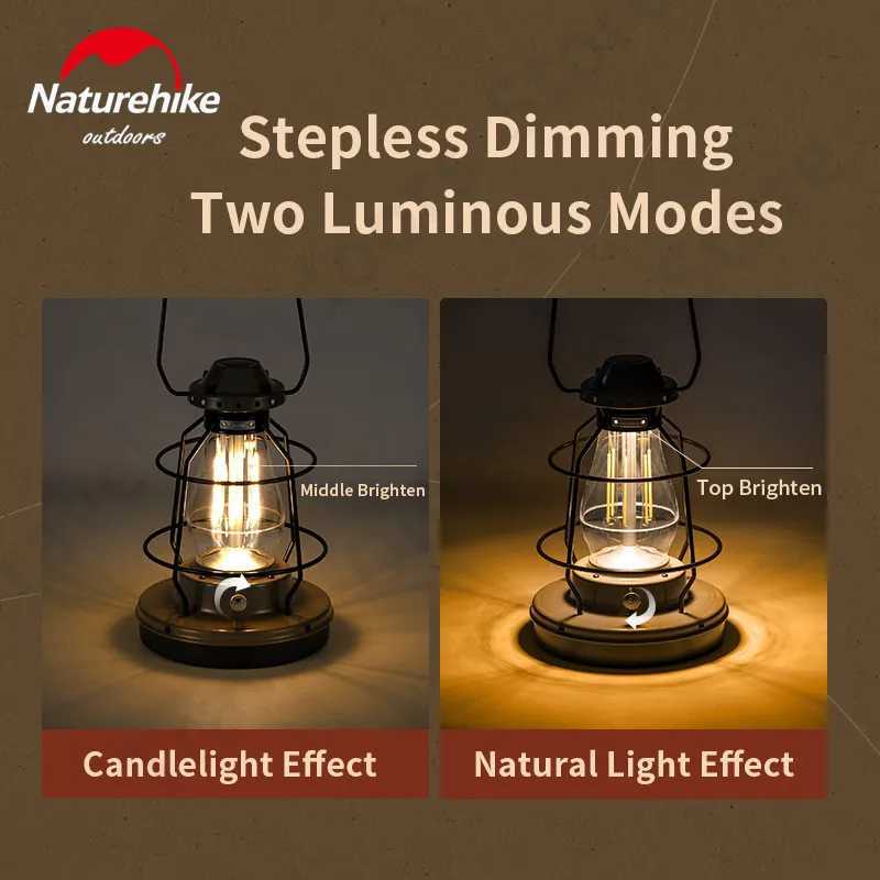 Naturehike Ultralight IPX4 Light Portable Hand Lamp Outdoor Camping Waterproof Retro Atmosphere Mobile LED Tent Lantern Tool W250613