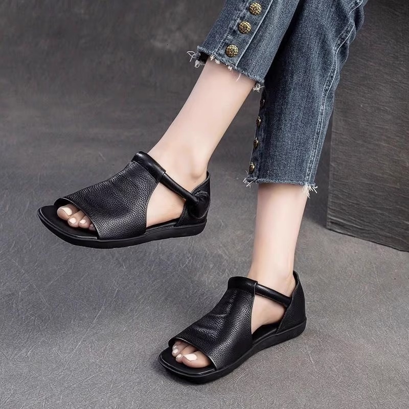 Ddmysports Summer New Peep Toe Flat Simple Versatile Literary Sandals Soft Surface Casual Comfortable Women S Shoes Outdoor Shoes