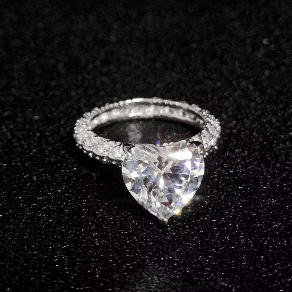 FOXI Factory 925 Sterling Silver Promise Rhodium Plated Heart 4CT VVS D Moissanite Wedding S925 Aurora Rings Fine Jewelry