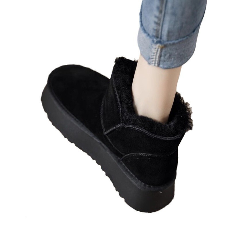 Ddmysports Northeast Snow Thick Sole Women S Fleece Lined Thickened Warm Short Boots Winter Suede Side Zipper Height Increasing Cotton Shoes Outdoor S