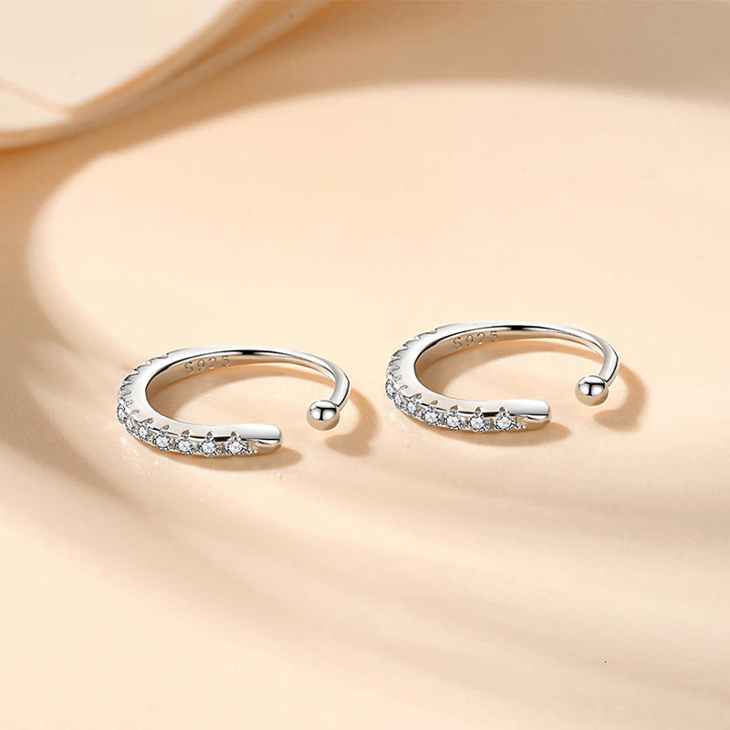 Fashion 925 Sterling Silver Decorate C Type Zircon Clip Earrings Punk Rock Rhinestone No Hole Clip Ear Women Girl Jewelry Gift 250610