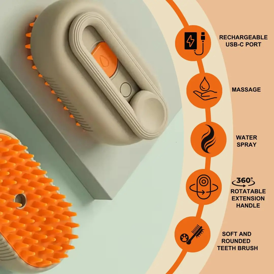 3-in-1 Dog Hair Brush Cat Hair Brush Electric Pet Cleaning Brush Steam Spray Brush Massage Hair Removal Comb Anti Flying Brush 250614