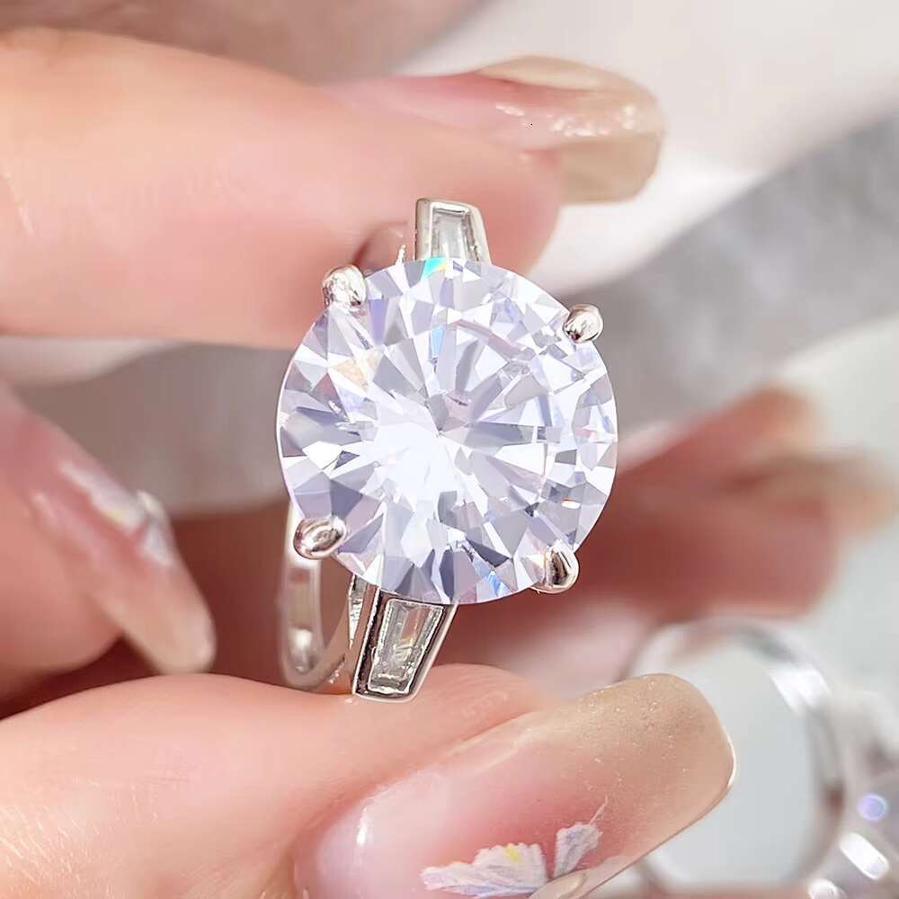 FOXI Real 925 Sterling Silver Rhodium Plated No Tarnish Round VVS D Moissanite Wedding Bands S925 Rings Fine Jewelry for Women