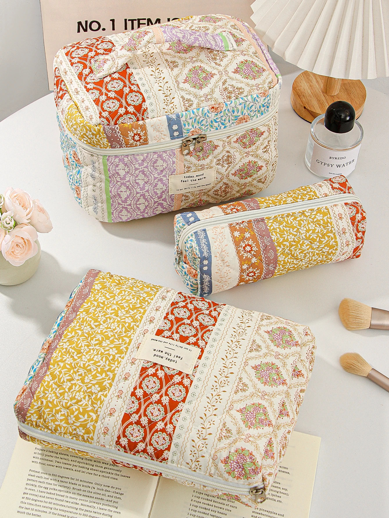 1pcset contrast color flower quilted makeup bag travel essential toiletry multifunctional portable bag 250614