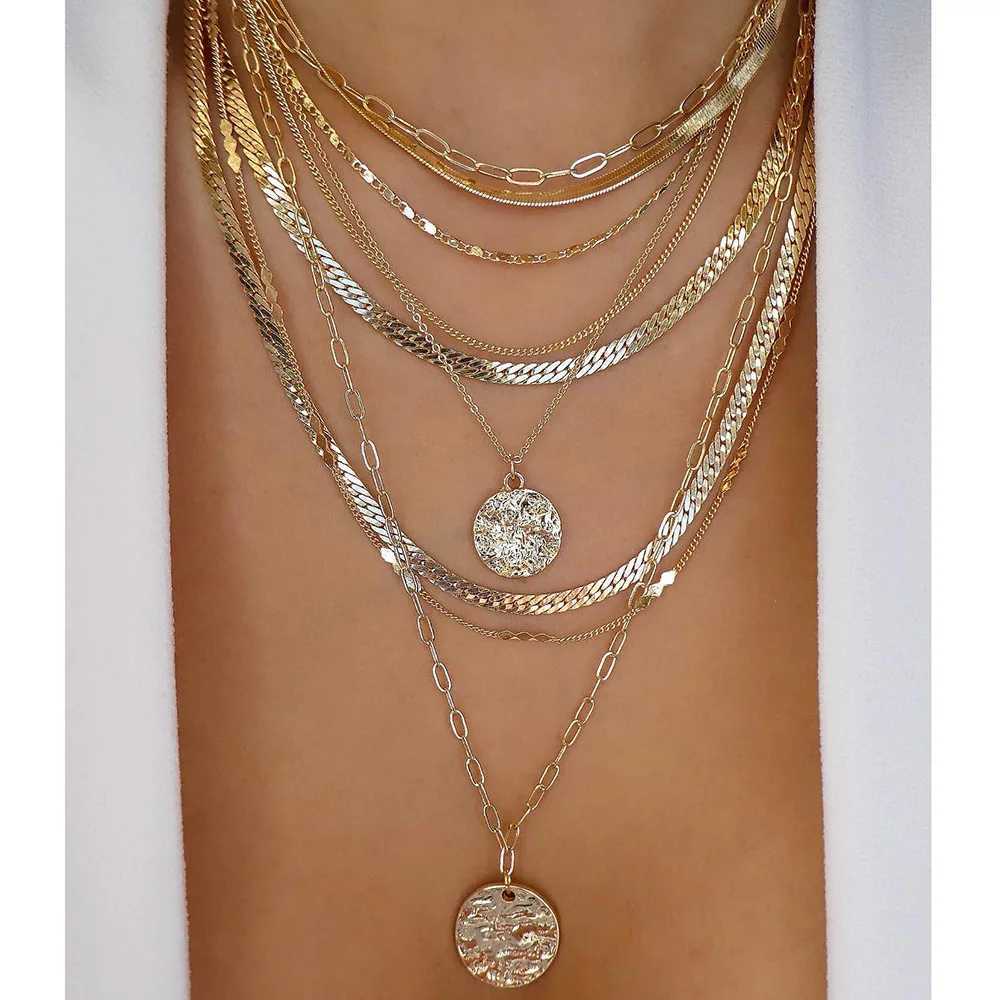 Vintage Gold Color Multiple Styles Necklace For Women Trendy Multi-Layer Disc Pendant Necklaces New Tendyaces Set Jewelry Gifts Z250614