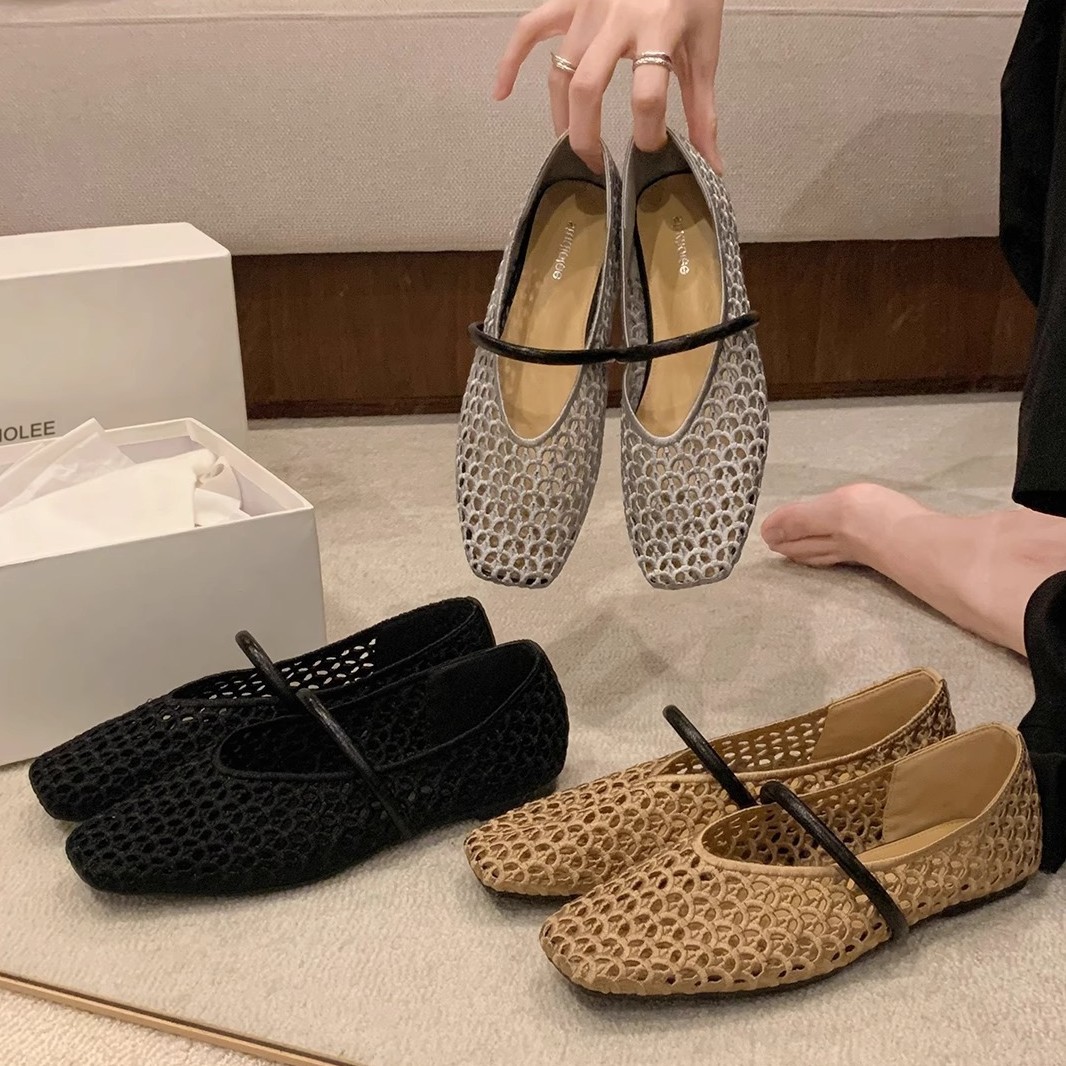 Stylish Fashion Grape Mom French Square Toe Woven Mary Jane Flats Single Strap Spring Casual Shoes for Women Shoes Designer Comfortable