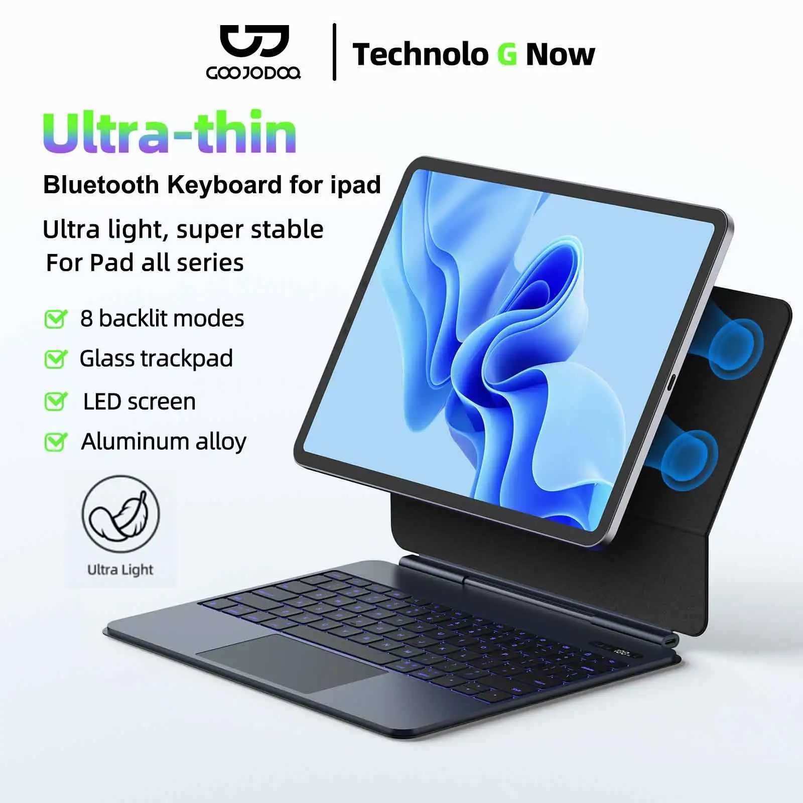 GOOJODOQ Ultra Thin Magic Keyboard for iPad Pro 11 Air 11 M3/M2 Pro 12.9 Pro 13 Pad A16 Glass Trackpad Aluminum Alloy Keyboard X250614
