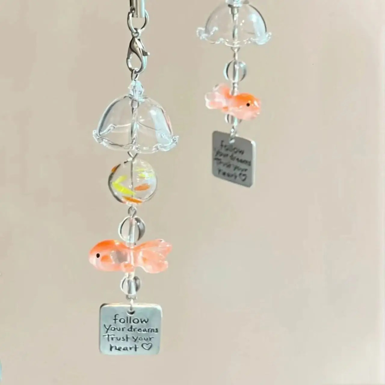1Pc Transparent Goldfish Mobile Phone Strap Lanyard Charms Fish Wind Chimes Pendant Decorative Keychain For Bag Accessories 250610