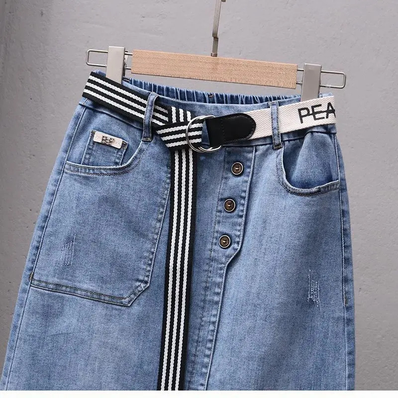 Spring Summer Irregular Denim Skirt For Women Elastic High Waisted Aline Buttocks Wrapped Skirts Casual Clothing 250612