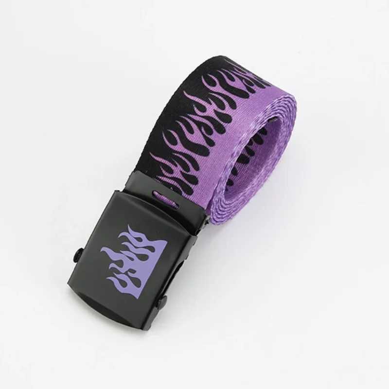 Mens and wens belts smooth buckle belts flame print belts statement belts hip hop trend canvas belts X250614