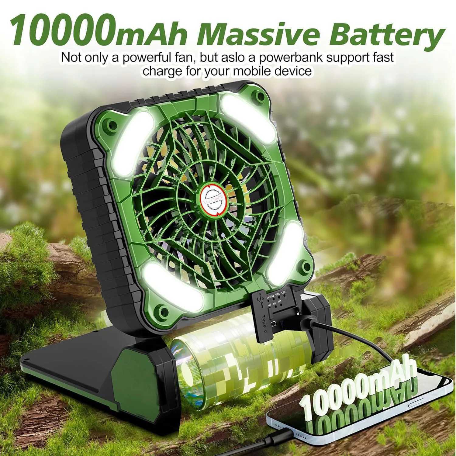 10000mAh Solar Powered Portable Camping LED Lantern With Fan 4 Speeds Powerful Wind Rechargeable Battery Operated Folding. W250613