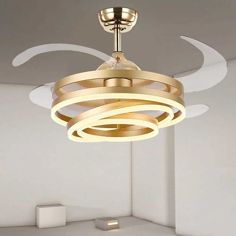 Ceiling Fans Modern Intelligent LED Ceiling Fans with 4 Retractable Blades LED Light With Remote Control Dimmable for Bedroom W250613