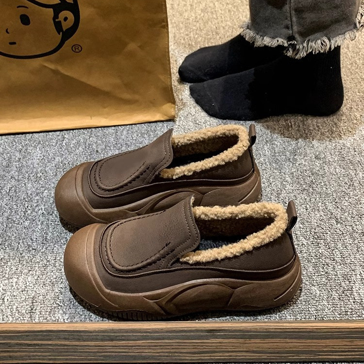 Ddmysports Fleece Lined Warm Thick Soled Furry For Women Autumn Winter New Outdoor Cotton Shoes Slip On Casual Loafers Outdoor Shoes