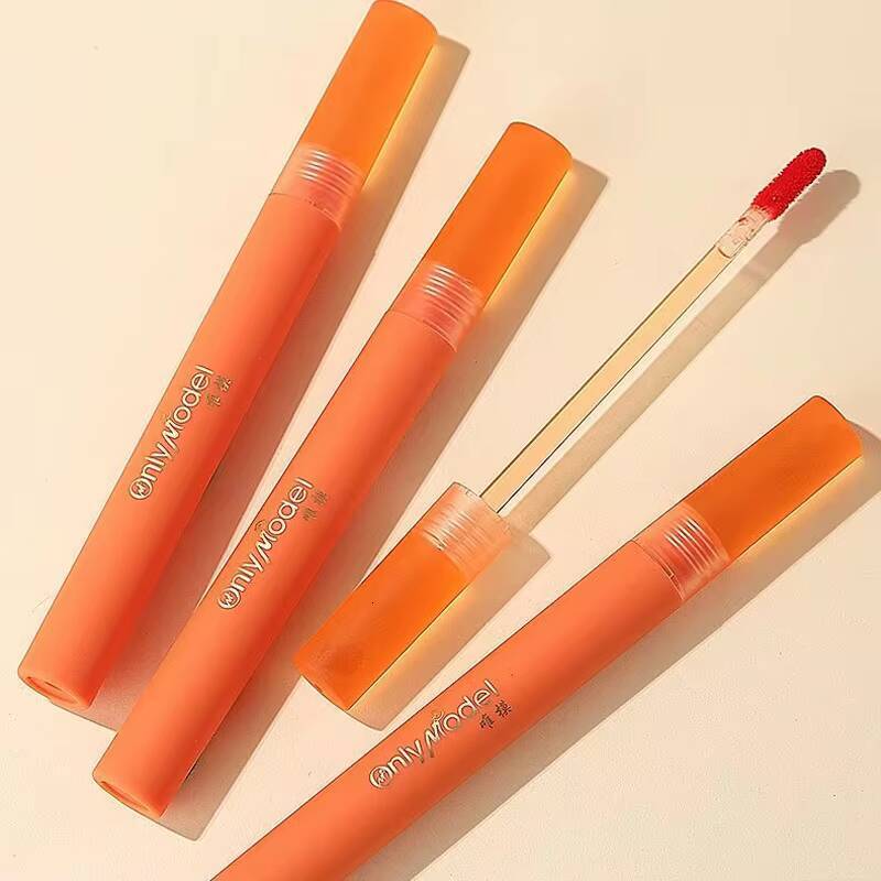 Matte Velvet Orange Lipstick Silky Smooth Not Easy To Fade Lipgloss Lasting Red Sexy Waterproof Liquid Lip Glaze Makeup Cosmetic happy