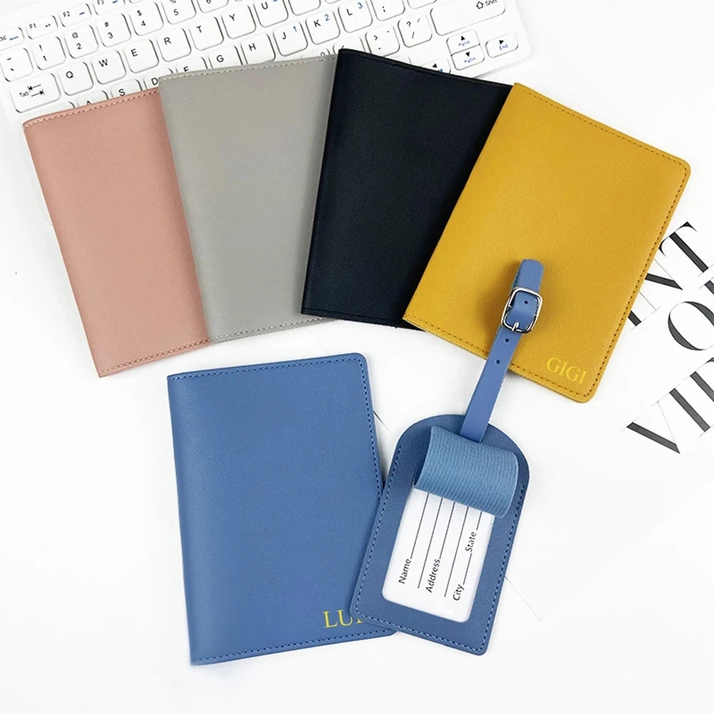 Free Custom Name Travel Passport Holder Luggage Tag Set PU Leather Personalize Letters Gift Cover Suitcase Label 250614