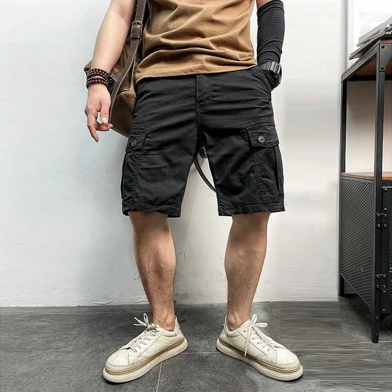 Men Summer New Cotton Cargo Shorts Mens Fashion Casual Multi Pockets Shorts Pants Elastic Waist Breathable Joggers Shorts Male W250614