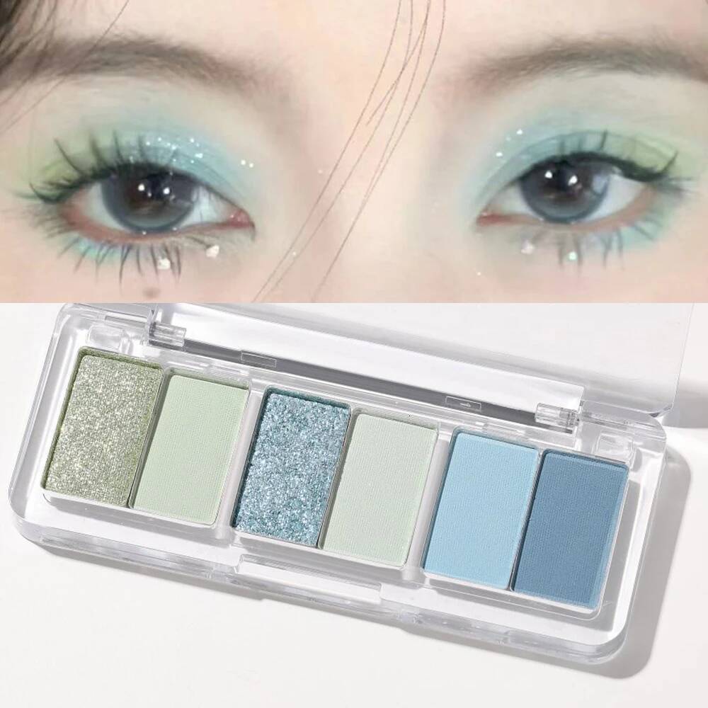 New 6-Color Eyeshadow Palette y Blue Green Pigments Rose Pink Pearly Matte Glitter Eye Shadow Shiny Long-lasting Makeup