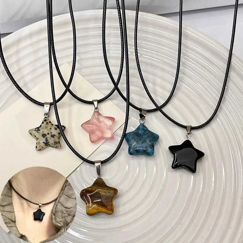 Pentagram Star Crystal Pendant Necklace Sacred Healing Gemstone Natural Stone Pendant for Women Girls Necklace Crystal Healing Z250614