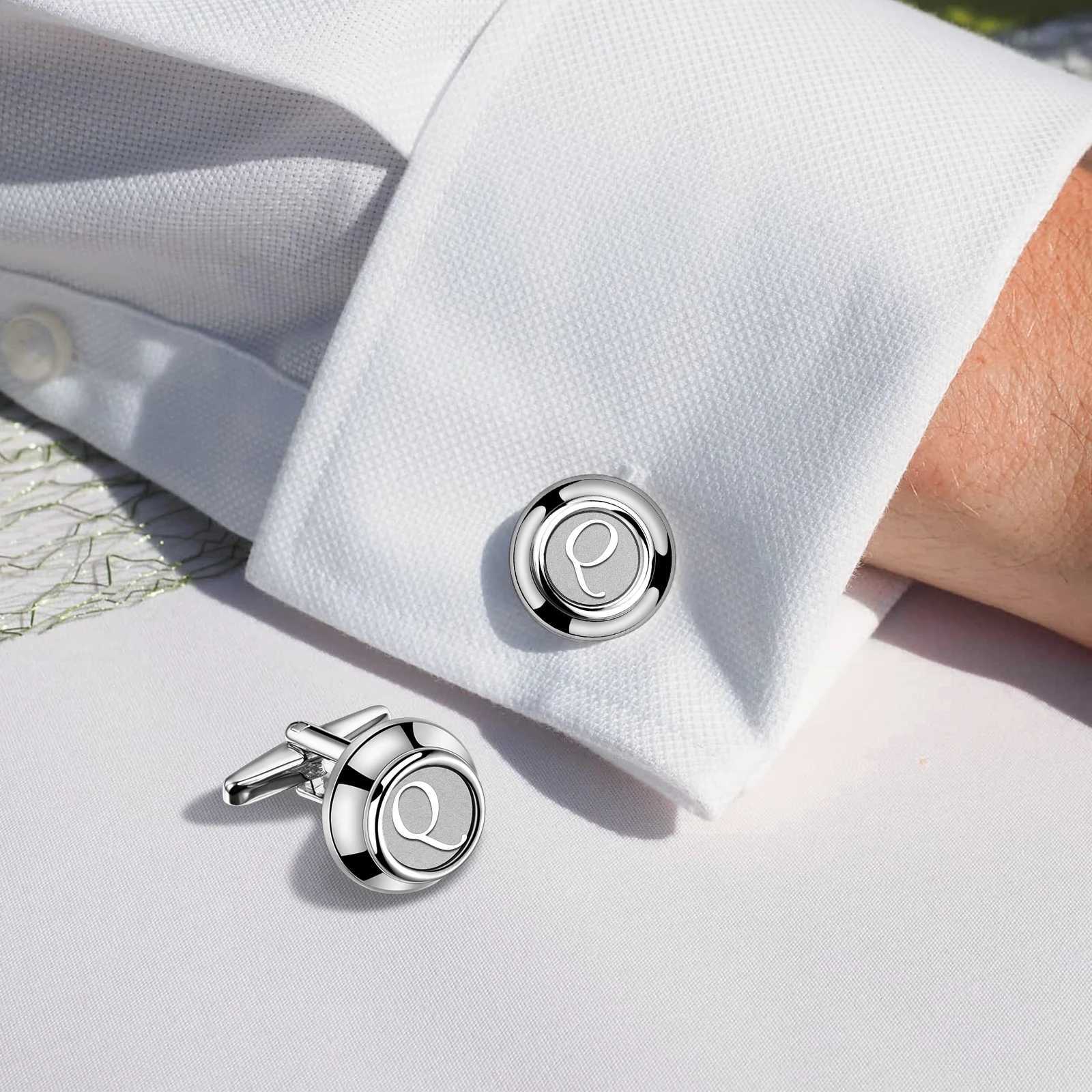 Hawson Classic Metal Mens Cufflinks with Initial A-Z Classic 26 Letters Cuff Links for Men Business Wedding Shirts XJ250614