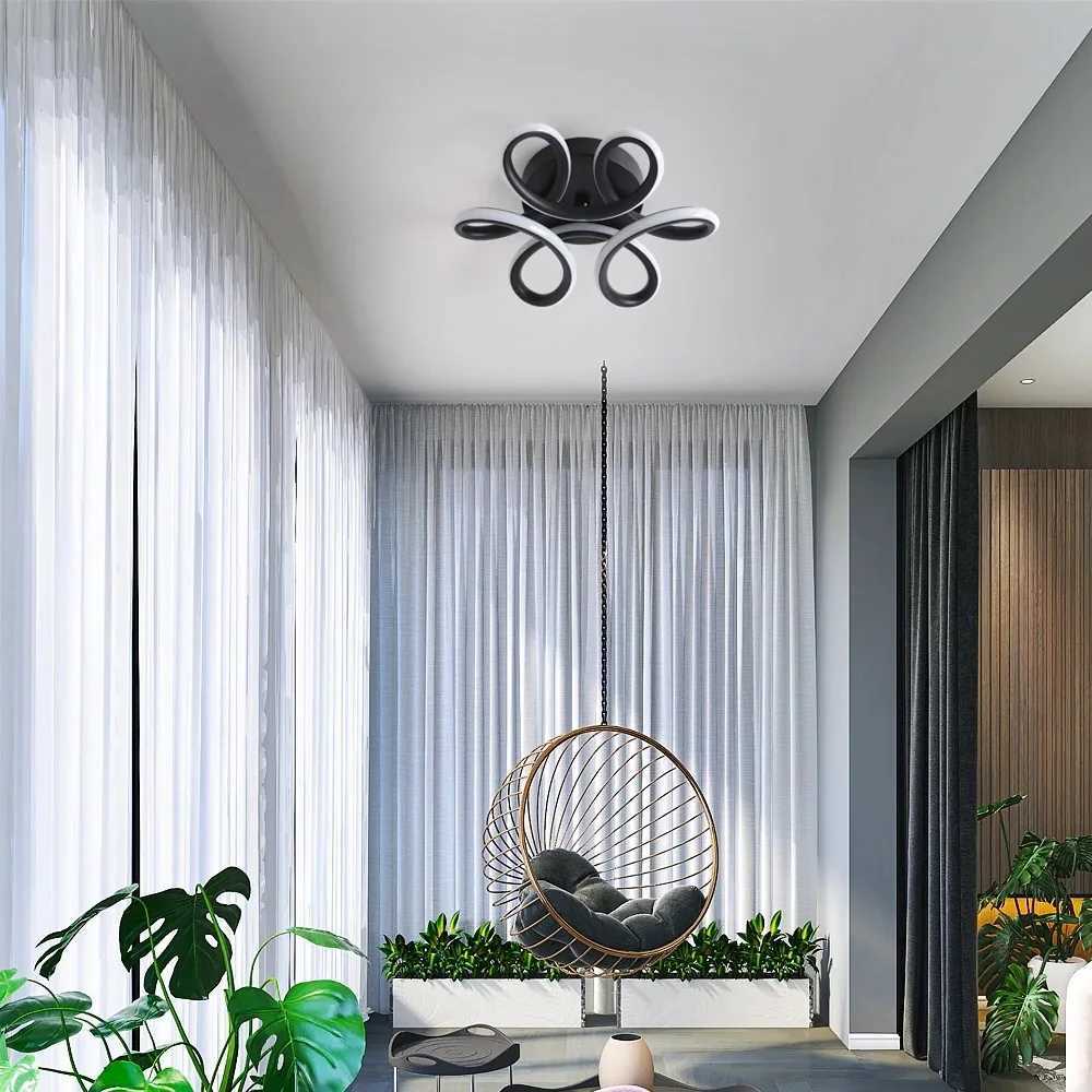 LED Ceiling Light Flower Design Ceiling Light Fixture for Hallway Balcony Kitchen Bathroom Bedroom Cool White 6000K (Black) XJ2500613