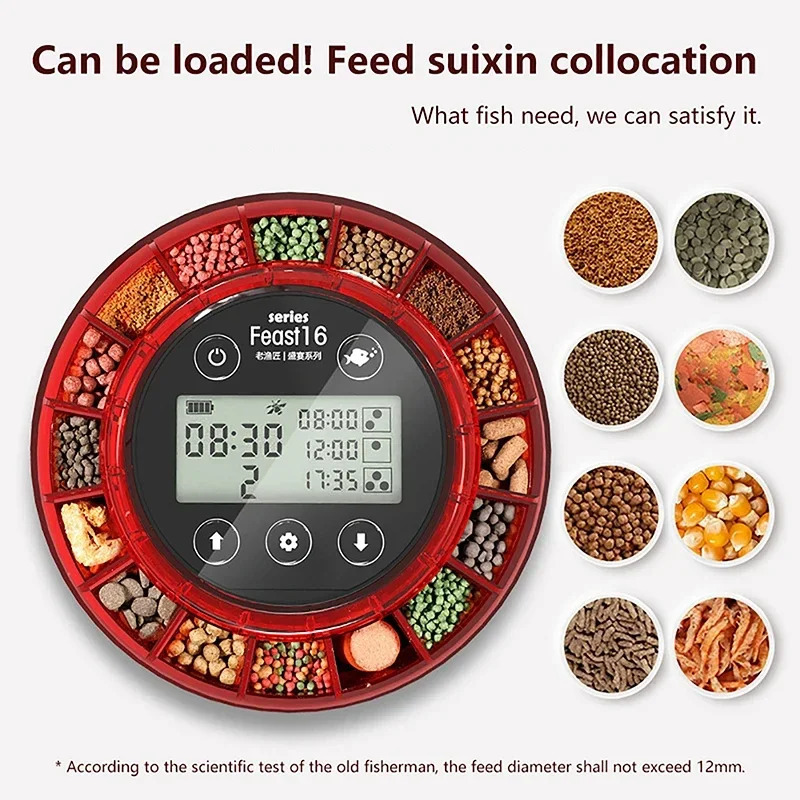 Automatic Fish Feeder for Aquarium Automatic Food Dispenser with Timer Rechargeable Timer Feeder with USB Cable LCD Display 250624