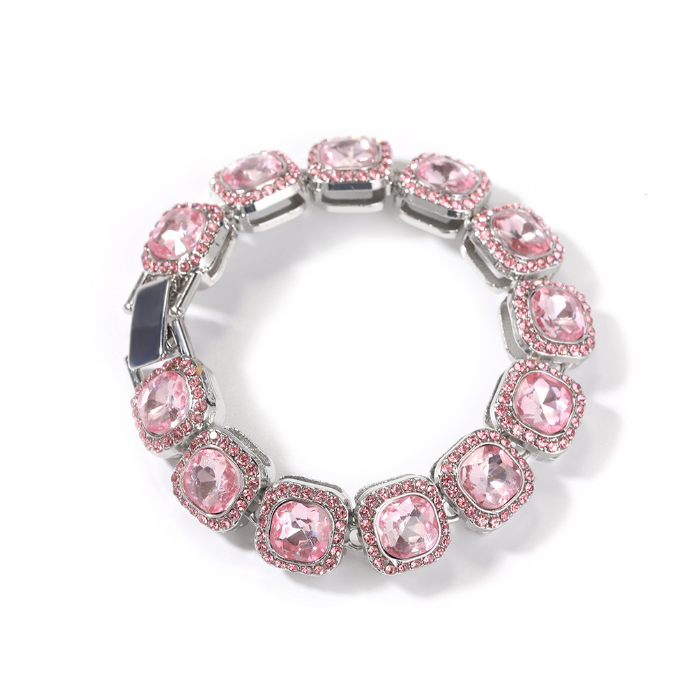 Fashionable and versatile pink diamond alloy bracelet simple geometric heart bracelet womens new cool trendy hip-hop bracelet Bling Hip Hop Rapper Jew