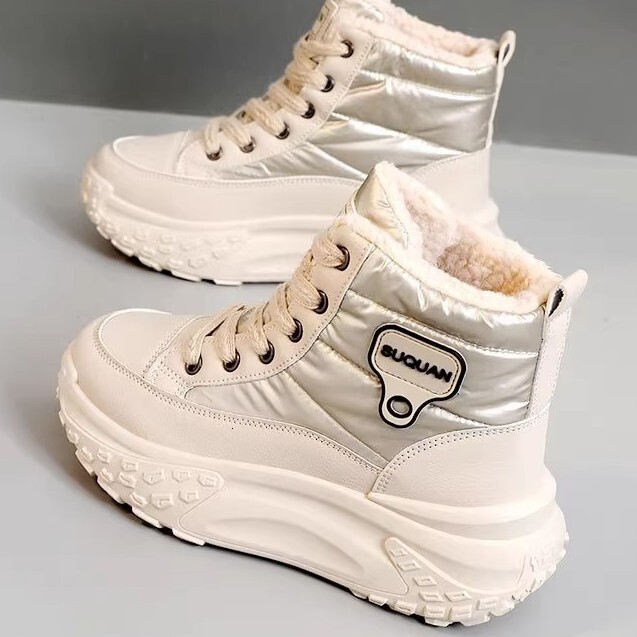 Ddmysports Women S Dad Sneakers New Winter Plush Thickened Cotton Thick Sole High Top Sports Shoes Height Increasing Travel Outdoor Shoes