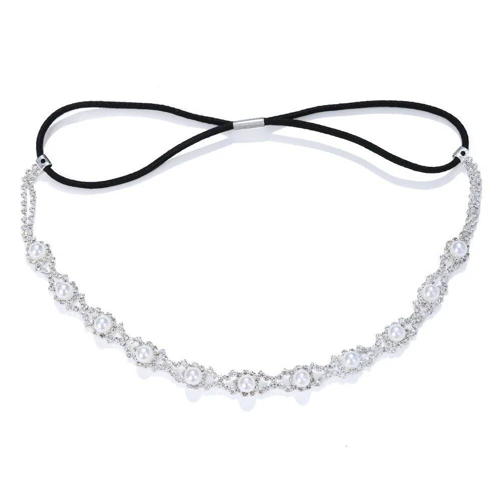 New Fashion Elastic Rhinestone Headband Women Wedding Bridal Pearl Crystal Hair Band Head Chain Accessories