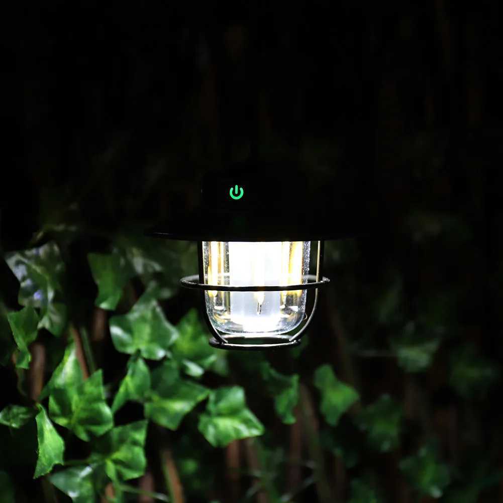 Retro Camping Lantern IPX4 Waterproof Hanging Light with Four Gear Stepless Dimming and Type C Charging for Outdoor Adventures W250613