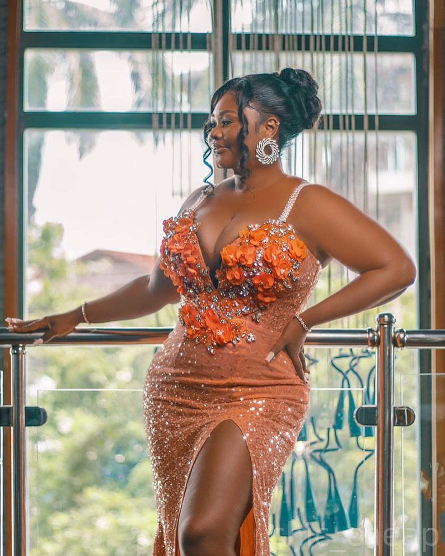 Orange Mermaid Prom Dresses 2025 Crystals Flowers Feather Sequined Evening Formal Party Second Birthday Engagement Gowns Plus Size Dress For Special O