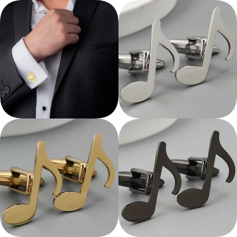 Punk style music symbol hollow stainless steel gold-plated 18K cufflinks French shirt buttons high quality waterproof jewelry XJ250614