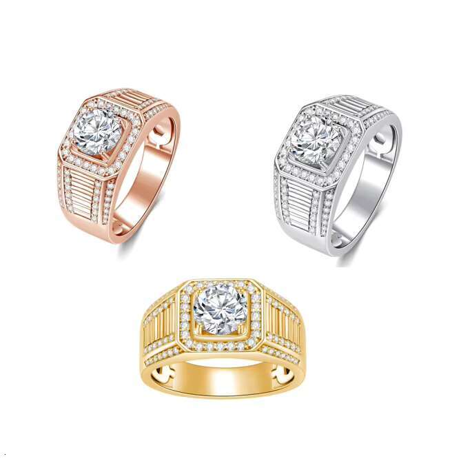 FOXI 2CT Moissanite Rings for Men Sterling Silver Solitaire Engagement Ring D Color VVS1 Clarity Round Cut Moissanite Pinky Ring