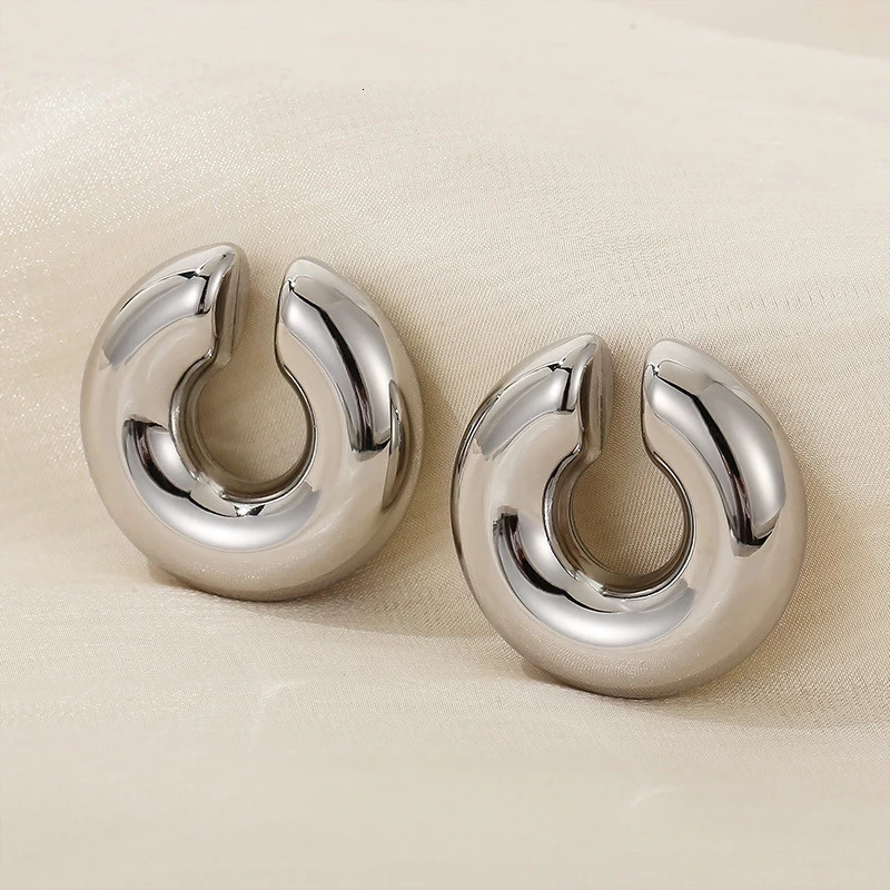 1 Pair Smooth Circle C Shape Clip Earrings For Women Lightweight Without Piercing Cartilage Ear Cuff Gold Silver Color Earrings 250610
