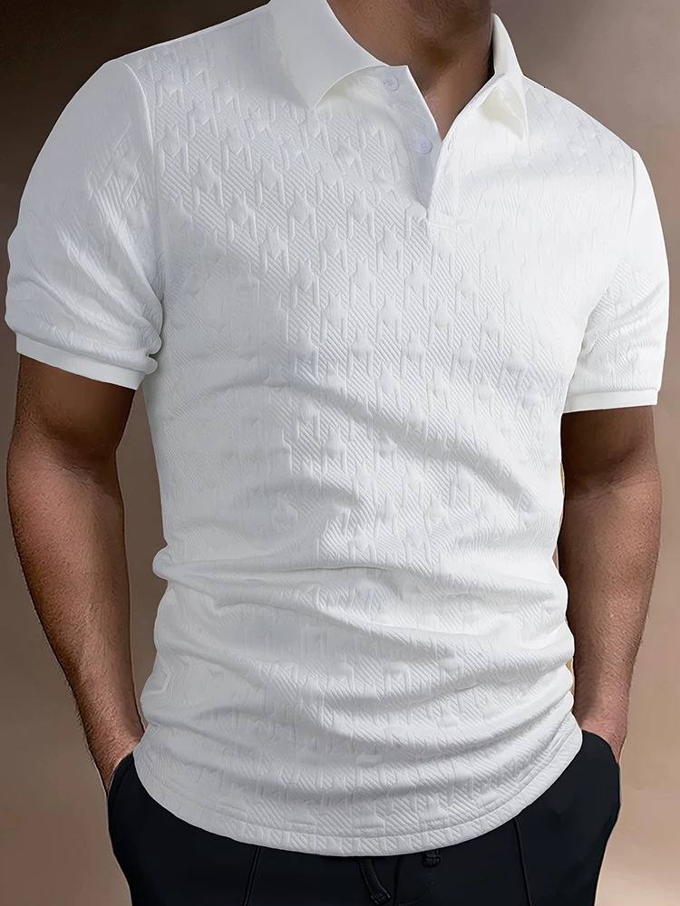 Fashion Mens Polo Shirts 2025 Spring Summer Daily Casual Textured Solid Color Polo Shirt For Men Vintage Short Sleeve Pullovers 250529