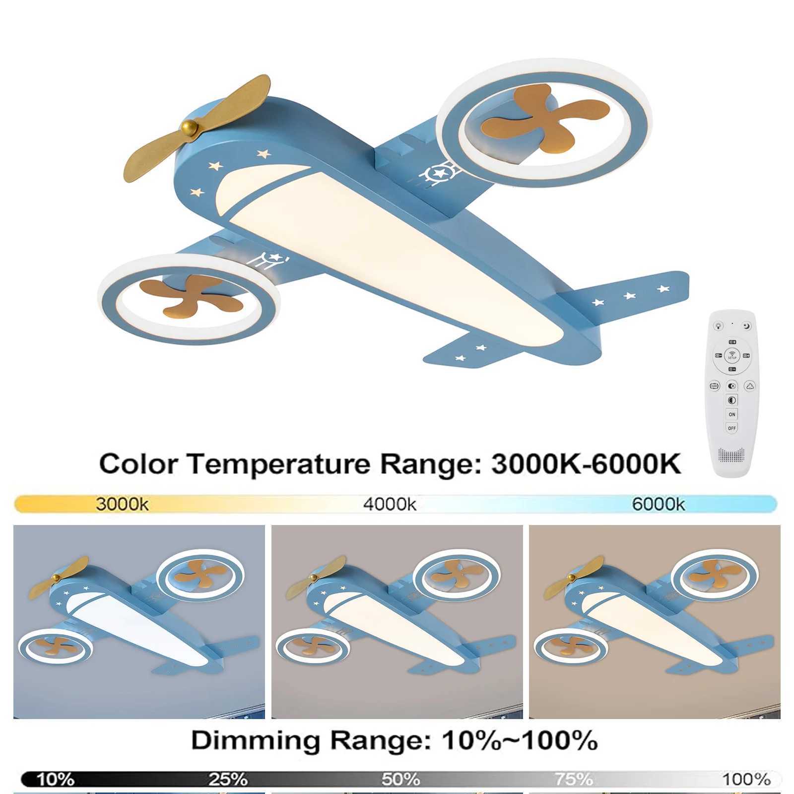 Airplane Ceiling Light LED Remote Control Adjustable Warm Cool Light Memory Function for Kids Room and Playroom XJ2500613