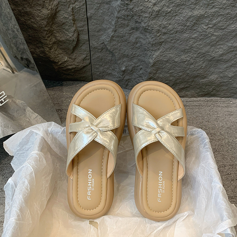 Ddmysports New Thick Soled Beach Sandals For Women Summer Outdoor Fashionable French Style High End One Strap Slippers To Match Dresses Outdoor Shoes