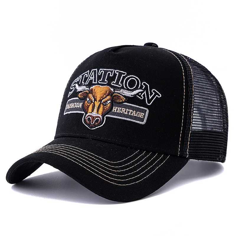Unisex Summer Breathable Mesh Trucker Hat Bulls Head Pattern Baseball Cap Adjustable Snapback Hats For Men And Women W250614